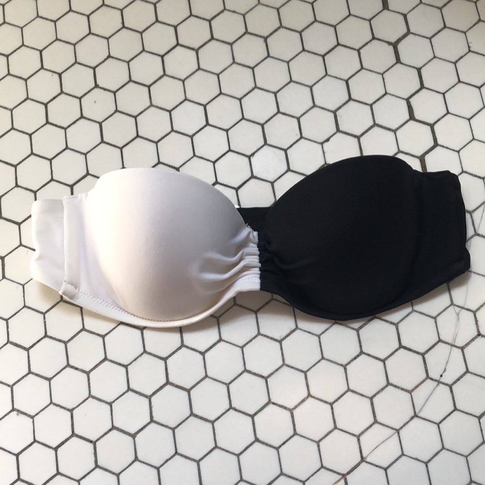 Victoria’s Secret strapless black & white bikini top, 32B